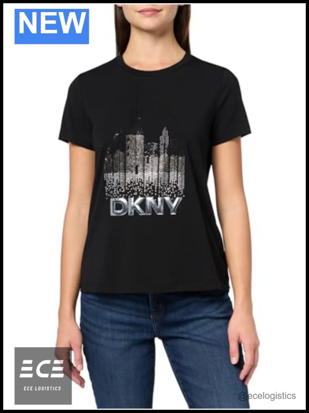 DKNY Lounge Cotton Stretch Logo Tee Knit Top Off Shoulder Long Sleeve Casual